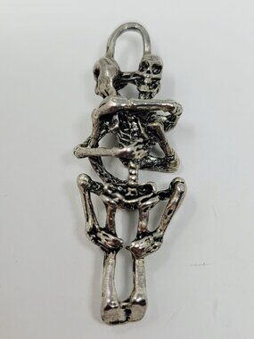 Hugging Skeleton Pendant Gothic Embrace Charm Silver Tone Spooky Love